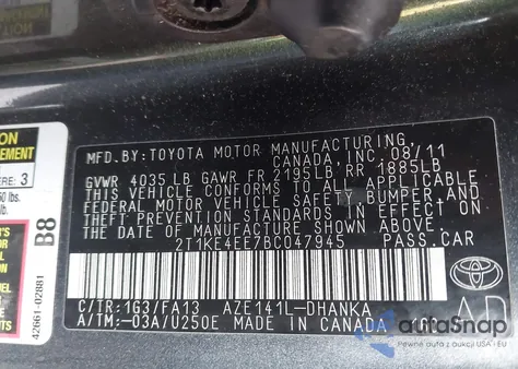 2011 Toyota Corolla Matrix S from USA, damaged, VIN 2T1KE4EE7BC047945